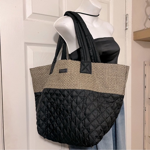 bernie mev. Handbags - NWOT bernie mev. Double Handle Black Quilted Woven Bronze Metallic Zippe…